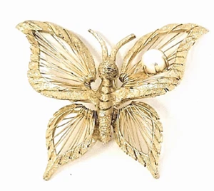 Butterfly Pin Signed Brooks Open-Work Gold Tone with Faux Pearl Pin - Picture 1 of 5