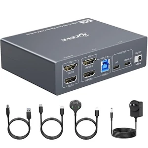 KVM Switch 2 Monitors for 1 Laptop and 1 Desktop 4K@60Hz, USB C HDMI Dual Monito - Picture 1 of 9