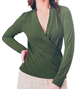 Top donna Rachel Roy nuovo leggero manica lunga avvolgente davanti grande L verde - Foto 1 di 2