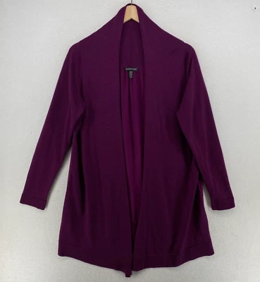 Cárdigan EILEEN FISHER M Lana Merino Tejido Seda Crepé Espalda Frente Abierto Púrpura Foto 1 de 4