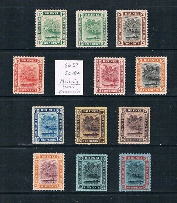 Brunei 1908-22 - !¢ to $1 View of Brunei River - SC 13/37 [SG 34-46] MINT T2 - Image 1 of 3