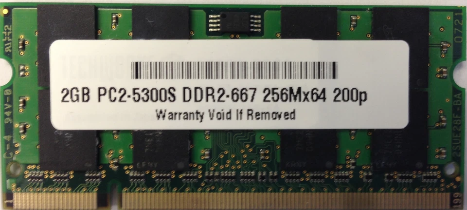 Memoria RAM DDR2 667 200 pines SODIMM Acer Dell Lenovo HP Sony 2 GB PC2-5300 para computadora portátil Foto 1 de 1