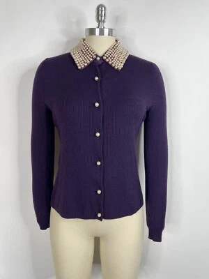 Vtg Moschino Purple Wool Pearl Collar Cardigan Sweater 42 M - Image 1 of 4