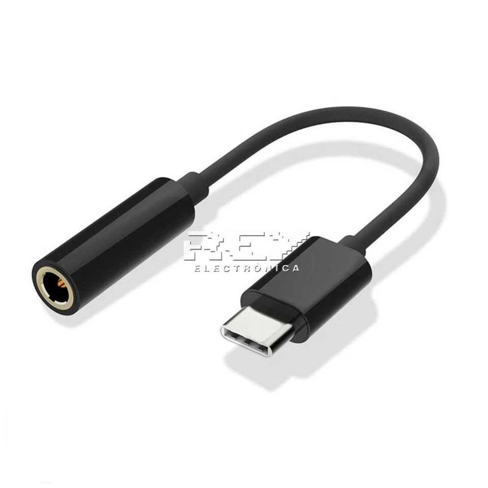 REY Cable Adaptador Conversor USB Tipo C Macho a Jack 3,5mm Hembra Negro v503