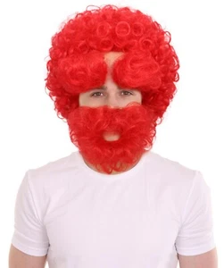 HPO Adult Men's Red Afro wig With Mustache, Perfect for Halloween, HM-1363 - Picture 1 of 9