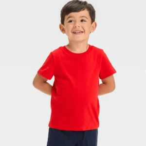 Cat & Jack Size 2T Solid Red Crewneck Short Sleeve T-Shirt Tee Top Boy’s - Picture 1 of 6