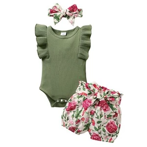 Baby Girl Clothes Infant Summer Outfits Set Ruffle Sleeve Romper and Floral S... - Picture 1 of 7