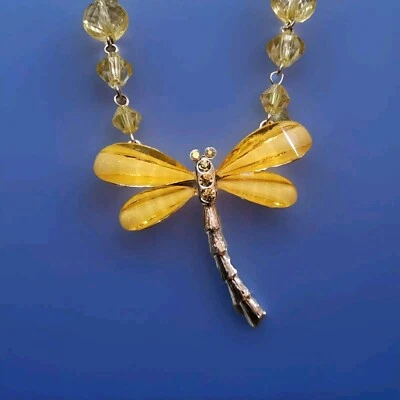 Colgante Libélula Amarillo Dorado Profundo con Estrás de Vidrio y Cuentas de Acrílico Foto 1 de 4