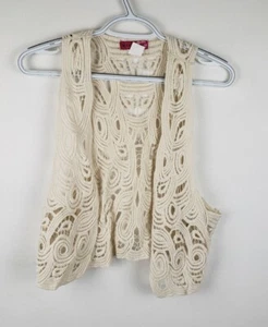 Body Central Open Cardigan Vest Crochet White 100% Cotton Girls Size M - Picture 1 of 8