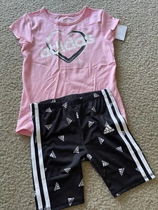 Adidas Girls 2-Piece Biker Shorts Outfit Pink Size 6 NWT - Picture 1 of 4