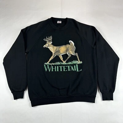 Suéter De Colección Jerzees Raglán Cuello Redondo Para Hombres L Negro Cola Blanca Ciervo Y2K Hecho en EE. UU. Años 90 Foto 1 de 4