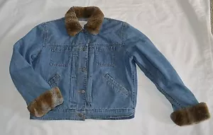 Liz Claiborne Women's Jean Jacket Faux Fur Collar/Cuffs Quilt Lined,PETITE SZ S - Picture 1 of 7
