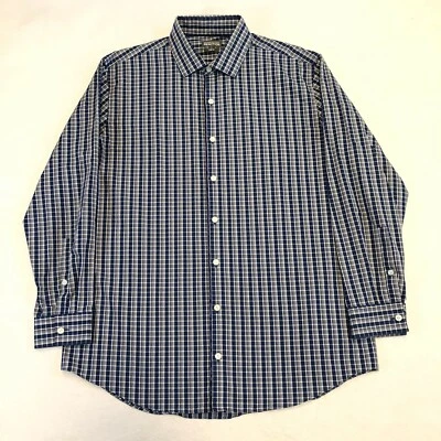 Kenneth Cole Reaction Men's Slim Fit LS Button Up Plaid Blue Shirt 16.5 32/33 - Image 1 of 4