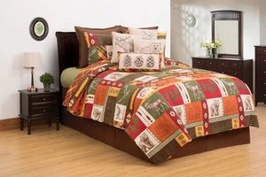 Keaton Bear Deer Brown Cabin Lodge King 3 Piece Quilt Set - Picture 1 of 4