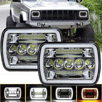 Pair 5X7/7X6 LED Headlights For Jeep Cherokee XJ 1984-2001 Wrangler YJ 1986-1995 - Image 1 of 4