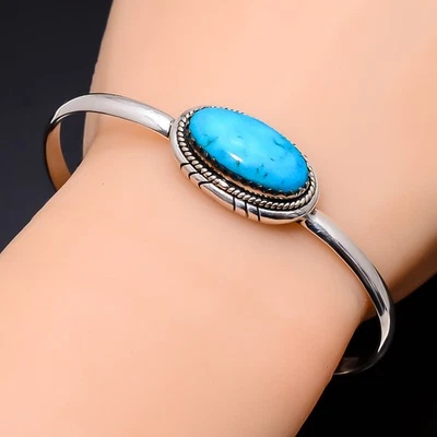 天然亚利桑那绿松石手镯 925 纯银女式精美珠宝首饰 — 第 1/4 张图片