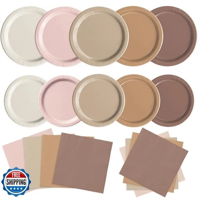 Oigco 60 PIEZAS Platos de Papel Marrón Boho Baby Shower Decoraciones Gradiente Marrón P Foto 1 de 4