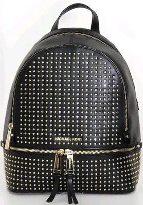 🌞MICHAEL KORS RHEA ZIP MICROSTUD BACKPACK BLACK LEATHER TRAVEL SCHOOL BAG🌺NWT! - Image 1 of 4