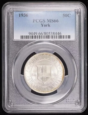 1936 YORK SILVER COMMEMORATIVE HALF DOLLAR PCGS MS66 STUNNING! - Image 1 of 4