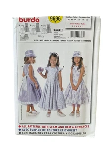 Burda 9696 Girls Dress Hat Sewing Pattern Sizes 2-7 Vintage UNCUT FF - Picture 1 of 2