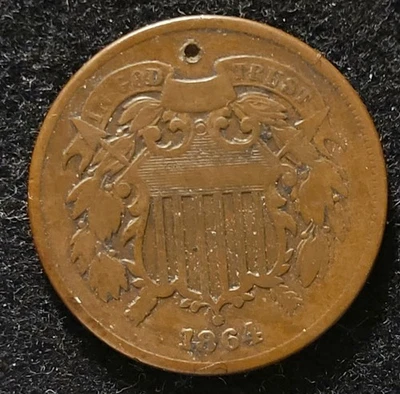 1864 2 Cent Coin • Small Motto • Nice Detail • Civil War Era • Postage Paid - Image 1 of 2