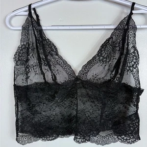 Fredericks of Hollywood Bralette in Pizzo Trasparente Nero 1X Cinghie Regolabili Floreale - Foto 1 di 4
