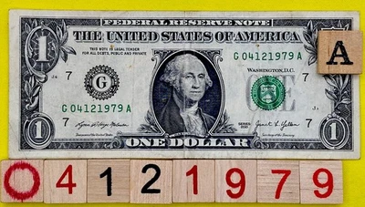April 12 1979 Birthday Note G 04121979 A  Fancy Serial Number One Dollar Bill DC - Image 1 of 4