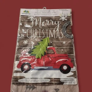 MERRY CHRISTMAS Double Sided Garden Flag  Red Truck Tree - Picture 1 of 3