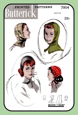Ladies Fitted HOOD or Cloche CAP Hat Pattern Quick EASY Butterick 7904 Vtg 1956 - Image 1 of 4