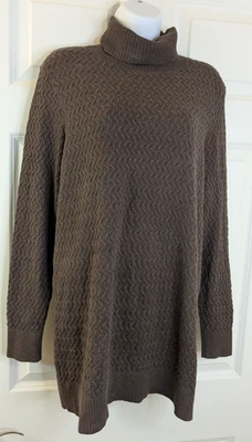Suéter Lands End, Para Mujer, Cuello Tortuga, Marrón, Patrón Tejido, Talla L Foto 1 de 3
