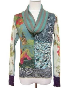 Used Jean Paul Gaultier Soleil Patchwork Tulle Blouse Tops Women Size XS - Picture 1 of 10