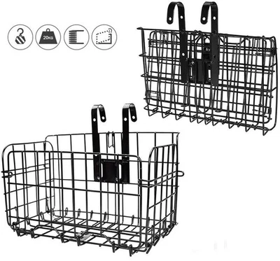 HOMEE Folding Rear Bike Basket Wire Mesh Fold-Up Detchable Front Black, Black  - Image 1 of 4