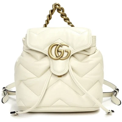 GUCCI GG Marmont Mini Mochila Acolchada Cuero Chevron, Blanco 777253 Foto 1 de 4