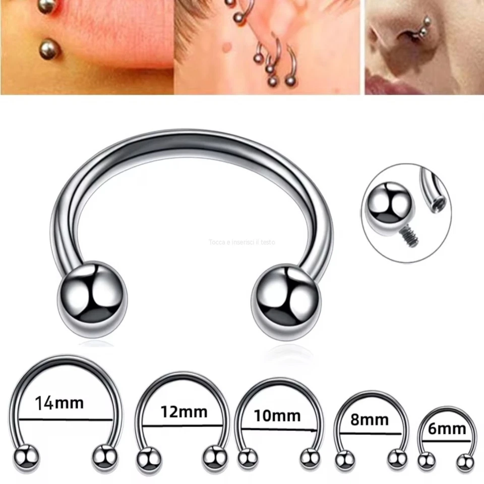 Piercing PRESTERILIZZATO Orecchio naso Labbra Ferro di Cavallo Anello 316L Accia - Immagine 1 di 4