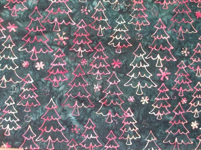 Hoffman Bali Batik Cotton Fabric TREES on GREEN Background  1 Yard - Image 1 of 3