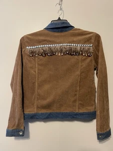 Route 66 Blue Corduroy Customized Feathers Denim Jacket Size Women M - Picture 1 of 4