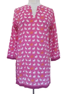 Roberta Roller Rabbit Pink Bunny Print V Neck Longsleeve Tunic Coverup XS Women - Picture 1 of 6