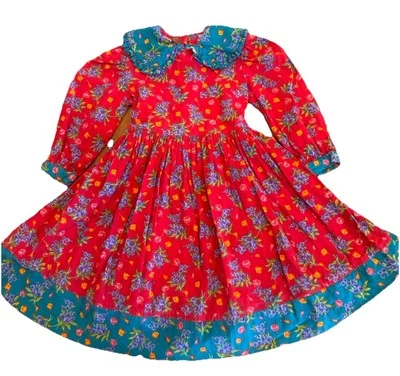 Wee Clancy VTG Dress Shelby Forget Me Not Red Color Block Floral Cotton Floral - Image 1 of 4