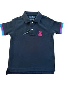 NWOT Psycho Bunny Boys Polo Shirt Size S Black Pink Bunny Logo Pima Cotton Peru - Picture 1 of 7