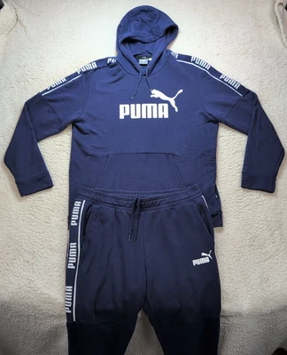 Conjunto de chándal Puma para hombre grande azul marino con logotipo sudadera con capucha Foto 1 de 4