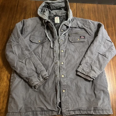 Dickies Mens Canvas Jacket Sz XL Gray Hoodie Full Zip Snap Workwear Chore Coat - Image 1 of 4