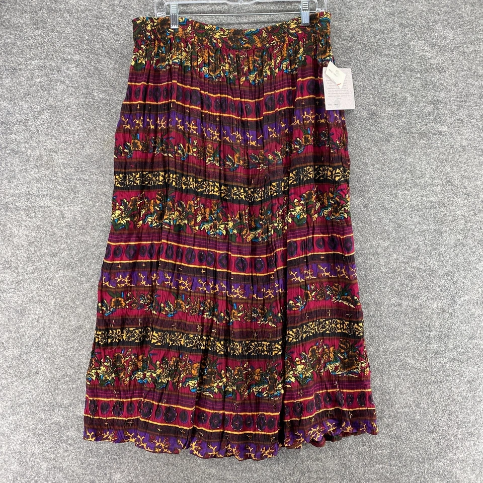 Nueva Falda Ashley Stewart Mujer L Grande Roja Rayas Línea A Midi Pull On Rayón Foto 1 de 4