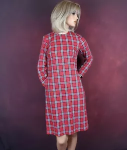 Women's Wear to Work Dress Size S Red Black White Plaid Long Sleeves Sheath NWT - Picture 1 of 11