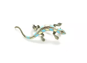 Bonito broche "lagarto" - malla mate de color + marcasitas - plata 935 - Imagen 1 de 6