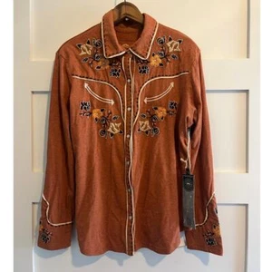 Double D Ranch Rodeo Blouse Pearl Buttons Embroidered Detail Size Large - Picture 1 of 9