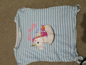 Tu girls age 7-8 years Unicorn pool party t shirt white blue stripes - Picture 1 of 4