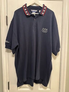 VINTAGE NWT Champion 90s Olympics Polo Shirt Men's XL USA Stars Blue White BMW - Picture 1 of 5