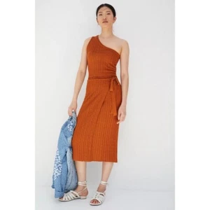 NWT!! Anthropologie CURRENT AIR Ribbed Knit Skirt Set Cable Knit Orange Small - Picture 1 of 12