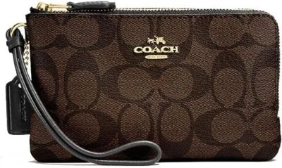 Cartera Muñequera COACH Signature Marrón Negra PVC Doble Esquina Cremallera F87591 Foto 1 de 4
