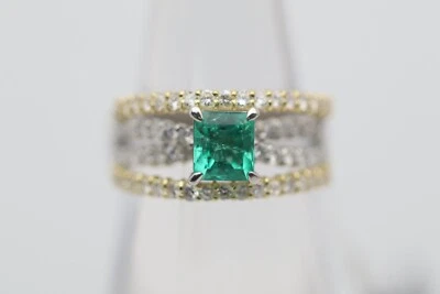 Women's Emerald Diamond Two-Tone Gold & Platinum Multi-Band Ring Size 5.75 - Image 1 of 3